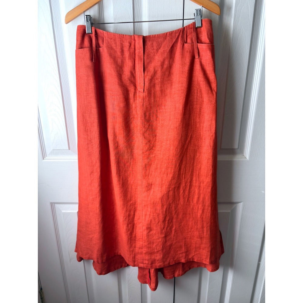 VTG 1990's TRIXI SCHOBER Terracotta Burnt Orange 100% Linen High Low Skirt 10